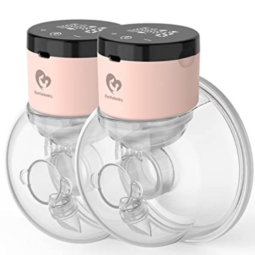 Bellababy Wearable Breast Pumps Hands Free,Low Noise and Pain Free,Touch Screen,4 Modes 9 Levels of Suction,Fewer Parts to Clean.(Pink Dual 24mm) - 2 Pcs-24mm - 2pcs-pink