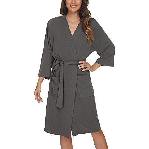 U2SKIIN Womens Robes, 100% Cotton Lightweight Robes 3/4 Sleeves Kimono Knit Soft Loungewear Short Bathrobe
