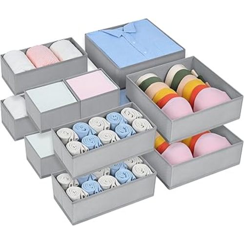 DIMJ Drawer Organizers Clothes Dresser Organizers - 12 Pack Drawer Divider Wardrobe Clothe Organizer Foldable Underwear Bra Organizer Multifunctional Drawers for Storage, sock,Tie,Grey