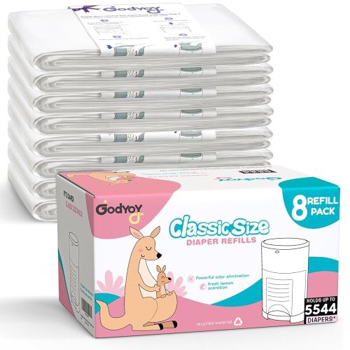 Refills Compatible with DEKOR Classic Diaper Pail Refill Bags| 8 Pack| Super Powerful Odor Eliminator Extra Thick Diaper Pail Bags| Each Holds up to 5544 Diapers| Fresh Lemon Scent| Easy to Replace