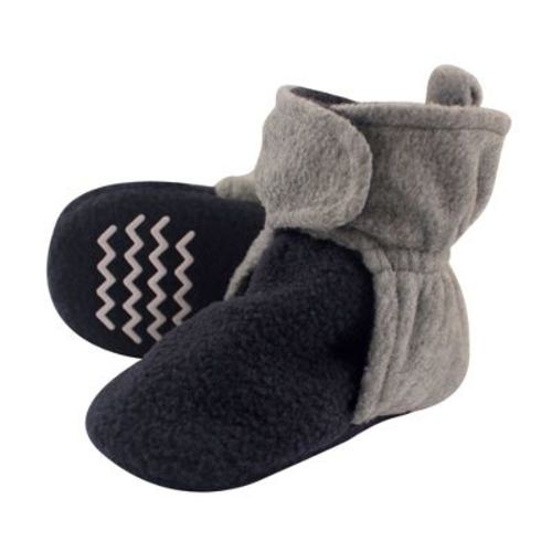 Hudson Baby Infant Baby Boys Cozy Fleece Booties, Navy Heather Gray, 0-6 Months