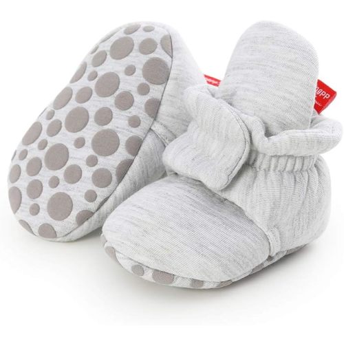 HsdsBebe Unisex Newborn Baby Cotton Booties Non-Slip Sole for Toddler Boys Girls Infant Winter Warm Fleece Cozy Socks Shoes - 0-6 Months Infant - A/Light Grey