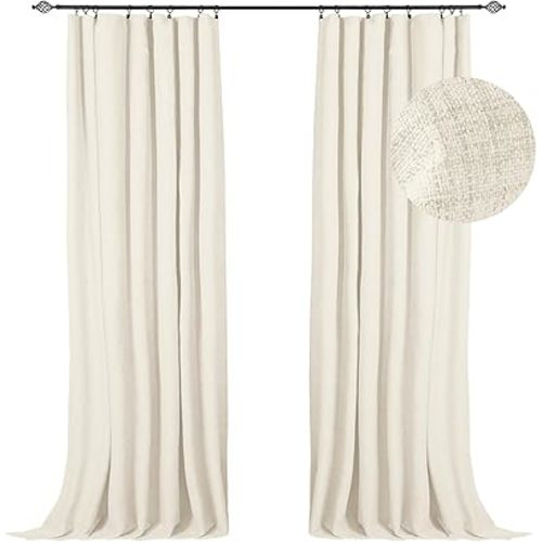 100% Blackout Shield Full Blackout Curtains for Bedroom 84 inch Length 2 Panels Set, Clip Rings/Rod Pocket Faux Linen Black Out Curtains for Living Room, Thermal Insulated, 50Wx84L, Cream
