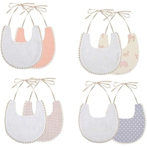 GZMM Baby Bib For Girls,Reversible Waterproof Handmade Natural Cotton Baby Drool Bib 0-12 months 4 Pack (floral mult-7, 0-12)