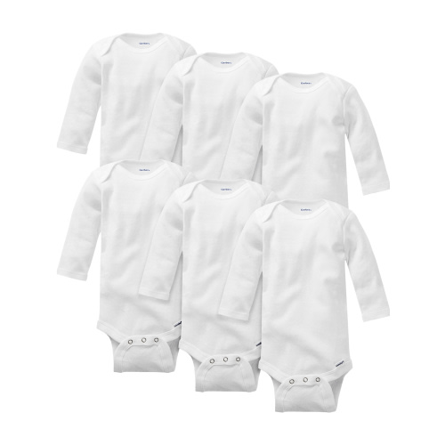 Gerber Baby Gender Neutral Long Sleeve White Onesies Cotton Bodysuits, 6-Pack, Preemie-24M