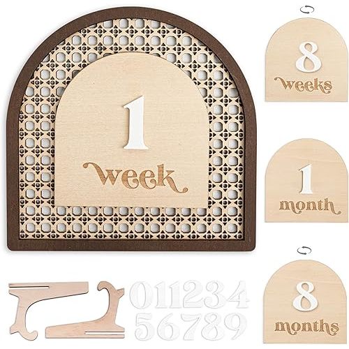 Baby Monthly Milestone, Wooden Baby Milestone Signs, Monthly Milestone Wood Discs, Baby Milestone Discs (3D Rattan)