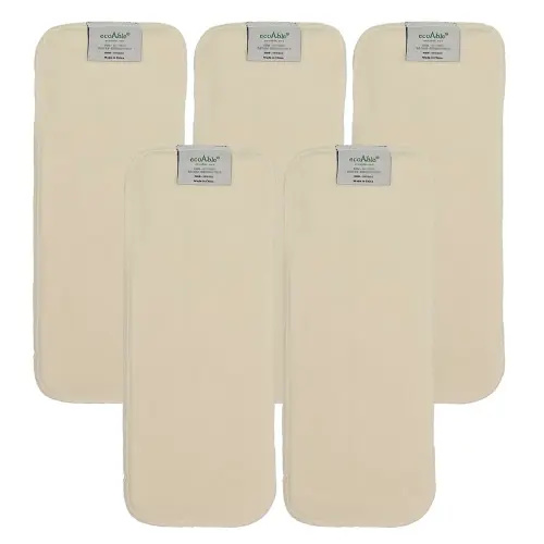EcoAble 4-Layer Hemp Diaper Inserts – Overnight Boosters for Heavy Wetters – Reusable Absorbency Doublers – Fits Pocket, Cotton Prefold & Cover – Washable Natural Fiber Liners (Pack of 5)
