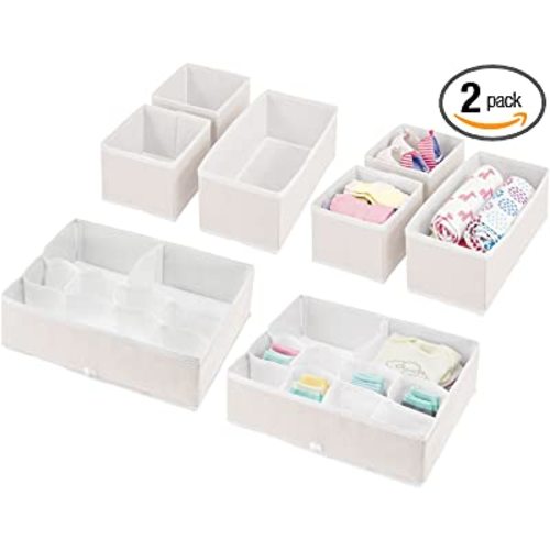 Amazon.com: mDesign Fabric Drawer Organizer Bins, Kids/Baby Nursery Dresser, Closet, Shelf, Playroom Organization, Hold Clothes, Toys, Diapers, Bibs, Blankets, Jane Collection, Set of 4, 2 Pack, Cream/White : Home & Kitchen