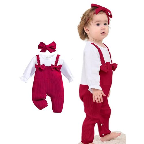 QITUDATEY Newborn Baby Girl Clothes Infant Outfits with Bows Tie Romper Long Sleeve Bodysuit for New born Girls 0-18 Month