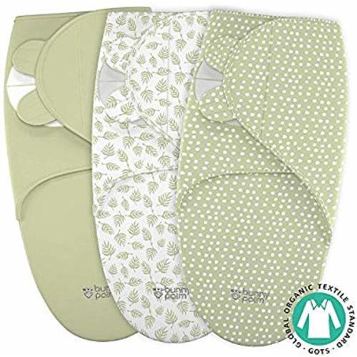 Swaddle Blanket for Baby, Newborn Boy or Girl Adjustable Sleepsack, Unisex, Organic Cotton Swaddle Wrap Set 3 Bags in Pack for Infant, Soft Blankets with White Green Neutral Designs