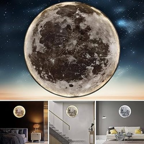 Dimmable Moon Wall Lamp, Rechargeable Battery Operated Wall Sconce Moon Lights with Remote, 3 Color Indoor Wall Mounted Lighting Ceiling Light for Living Room Bedroom Hallway Birthday Gift - 12 inch