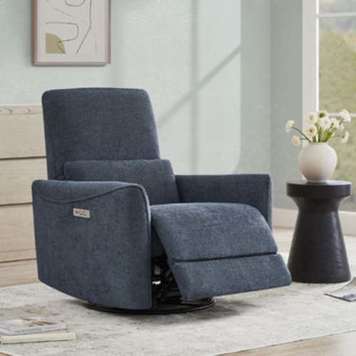 Tracee Power Swivel Nursery Glider Recliner (Fabric, Navy)