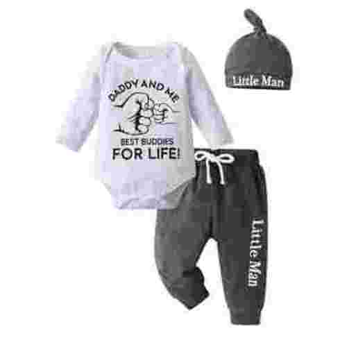 Newborn Baby Boy Clothes Letter Long Sleeve Romper + Pants + Hat 3PCS Outfits Set White & Black 0-3 Months