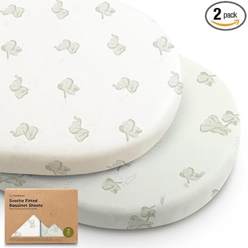 2-Pack Organic Baby Bassinet Sheets Boys, Girls - 100% Cotton Bassinet Mattress Sheets Compatible with Halo Bassinest Swivel Sleeper, Graco, Baby Delight, Universal Bassinet Fitted Sheets (Elly)
