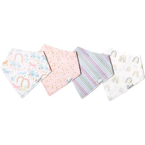 Copper Pearl Baby Bandana Bibs - 4 Pack Soft Cotton Baby Bibs for Drooling and Teething, Absorbent Drool Bibs for Baby Girl and Boy, Adjustable to Fit Newborns to Toddlers, Tons of Styles (Whimsy)