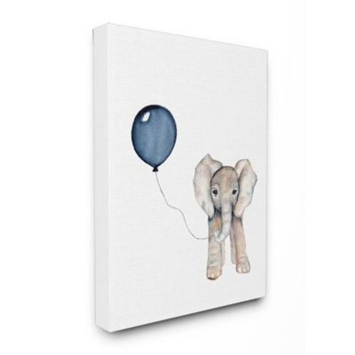 16"x1.5"x20" Baby Elephant with Blue Balloon Stretched Canvas Kids' Wall Art - Stupell Industries: Modern Pastel Decor