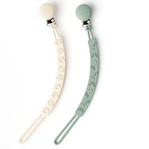 Cuddle Campus Pacifier Clip,Pack of 2 Pacifier Holder Clip with One Piece Design,Soft Flexible Silicone Baby Pacifier Holder with Texture for Boy and Girl - Tourmaline+Buttercream - Rectangle