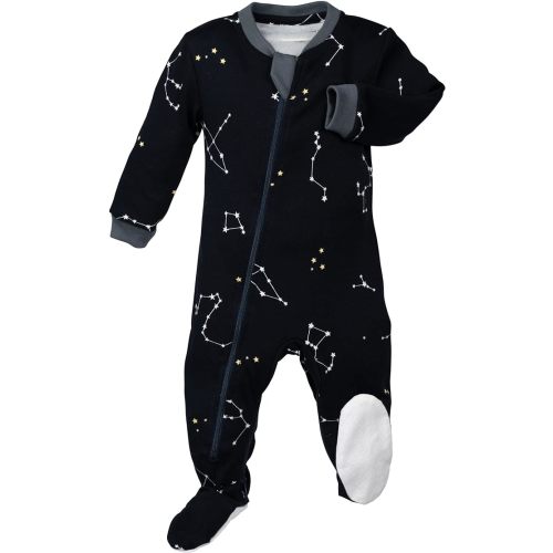 zippyjamz – Zipper Organic Sleeper Footed Onesies Sleeper Baby Pajamas with Inseam Zipper - Galaxy Love - Navy - 6-9 Months