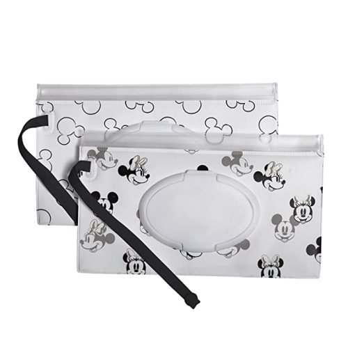 Disney Baby by J.L. Childress Reusable Wet Wipes Case, 2-Pack - Refillable Wipes Holder - Disney World Travel Essential - includes Wrist Strap - Mickey and Minnie Mouse - Reusable Wipes Cases