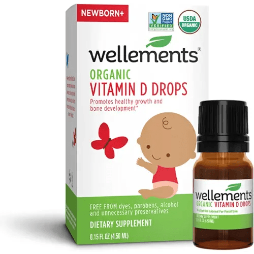 Wellements Certified Organic Baby Vitamin D Drops | Liquid Vitamin D3 Drops for Infants and Toddlers, Promotes Healthy Growth, Bone Development, 1 Drop Daily, 400 IU per serving | 0.15 Fl Oz.