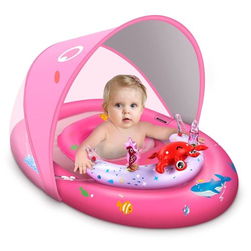 LAYCOL Baby Pool Float with UPF50+ Sun Protection Canopy and Toy Play Console for Infant, Toddler, Adjustable Safety Seat for 3-36 Months