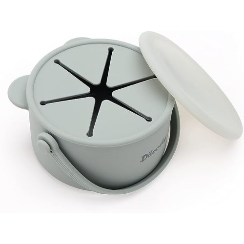 Snack Cups for Toddlers, Baby Snack Containers,Silicone Toddler Snack Cups No Spill, Food Catcher with Lid & Bucket-like Handle, BPA Free & Dishwasher Safe, 9 Ounce Milieu - Green