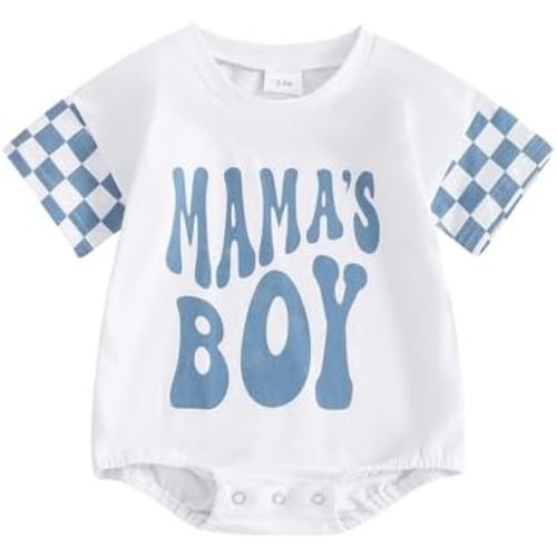 Newborn Infant Baby Boy Summer Outfit Mamas Boy Baby Clothes Boy Oversized Romper Shirts Short Sleeve Onesie