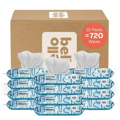 Hello Bello Extra Gentle Unscented Baby Wipes, Plant Based, Made with 99% Water and Aloe for Babies and Kids, 720 Count C3