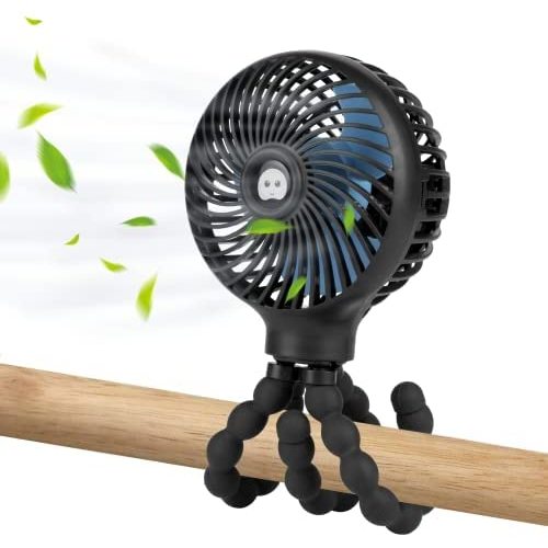 Snawowo Mini Baby Stroller Fan, Handheld Personal Portable Clip On Fan with Flexible Tripod for Stroller Bike Desk Treadmill Crib Car Seat Outdoor Camping, USB or Battery Powered (Black)