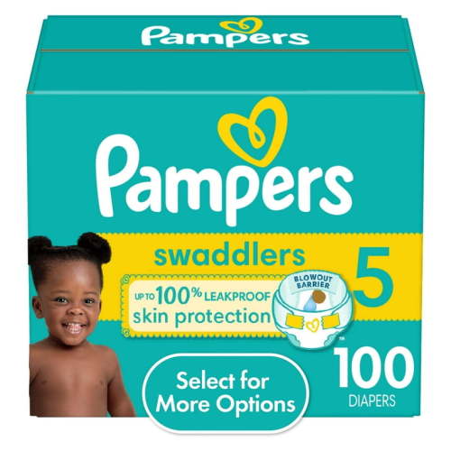 Pampers Swaddlers Size 5 Diapers, 100 Count with Blowout Barrier and Dual Leak-Guard Barriers