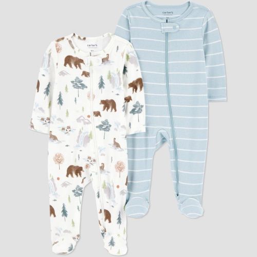 Carter's Just One You® Baby Boys' 2pk Forest/Striped Sleep N' Play - Blue