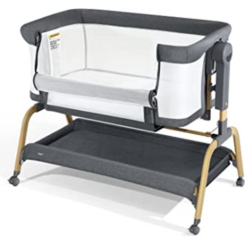 Anbel 3 in 1 Baby Bassinet, Bedside Bassinet for Baby, Baby Cradle with Storage Basket and Wheels, Adjustable Height Bassinet Bedside Sleeper, Easy Folding Portable Crib for Newborn