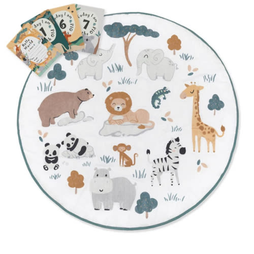 Living Textiles Playmat With Milestone Cards - Day at the Zoo