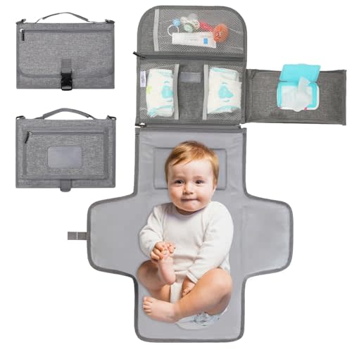 Gardenpick Portable Diaper Changing Pad – Travel Changing Pad for Baby – Diaper Changing Station with Pockets for Baby Essentials – Foldable Baby Diaper Changing Mat