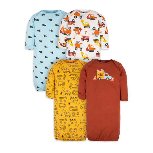 Gerber Baby Boy Long Sleeve Gowns with Mitten Cuffs, 4-Pack