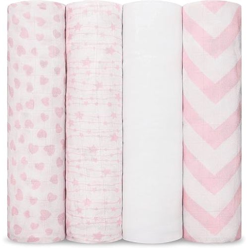 Comfy Cubs Muslin Swaddle Blankets Neutral Receiving Blanket Swaddling, Wrap for Boys and Girls, Baby Essentials, Registry & Gift (Pink)