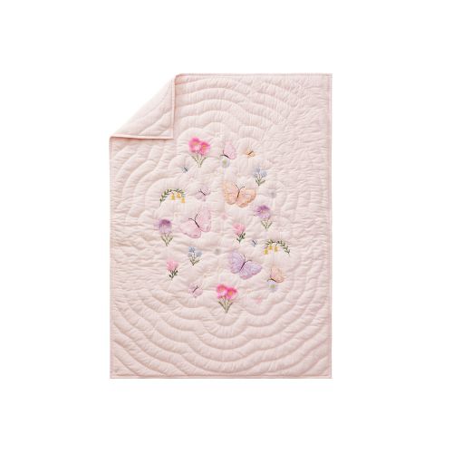 Wildflower Butterfly Baby/Toddler Quilt , Pink, 36"W x 50"L