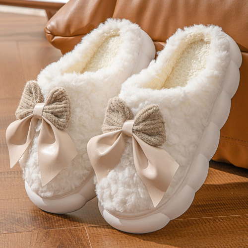 Wowcloth Women's Winter Bowknot Flat Slippers – Cozy Slip-On with Plush Comfort for Indoor and Outdoor Lounge Wear