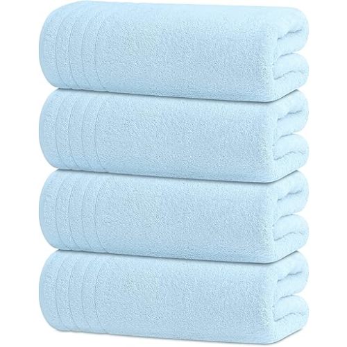 Tens Towels Pack of 4 Extra Large Bath Towels 30 x 60 Inches, 100% Cotton, Larger & Lighter Weight, Quicker to Dry, Super Soft and Absorbent, Perfect for Bathroom, Sky Blue