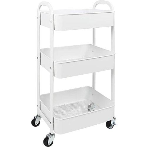 MAX Houser 3-Tier Rolling Utility Cart with Caster Wheels,Easy Assembly, for Kitchen, Bathroom (White)