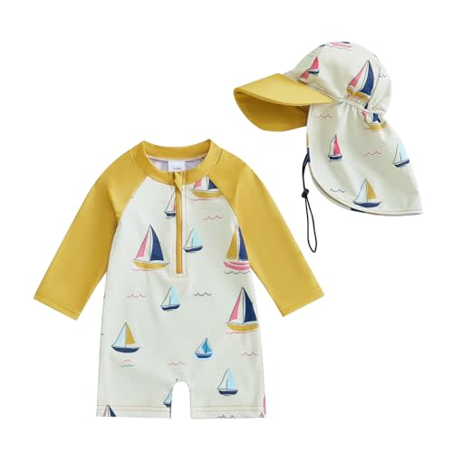 Hnyenmcko Baby/Toddler Boy Rash Guard Swimsuit Long Sleeve One Piece Zipper Swimwear Sunsuit Infant Bathing Suit Beachwear