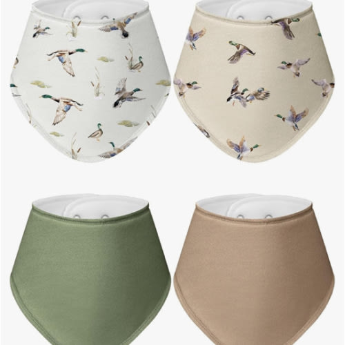 Boao 4 Pcs Baby Mallard Duck Bandana Bib Cute Mallard Baby Nursery Decor Hunting Cotton Newborn Infant Feeding Drool Bib for Drooling and Teething Girl Boy