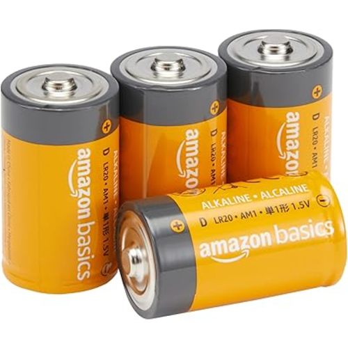 Amazon Basics 4-Pack D Cell Alkaline Everyday Batteries, 1.5 Volt, 5-Year Shelf Life