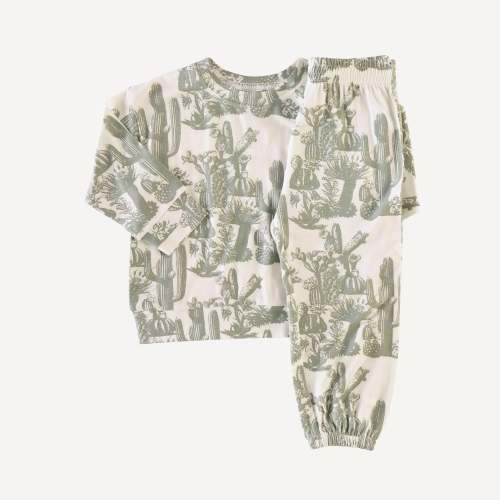 long sleeve boxy topstitch tee + relaxed jogger set | jadeite cactus | bamboo