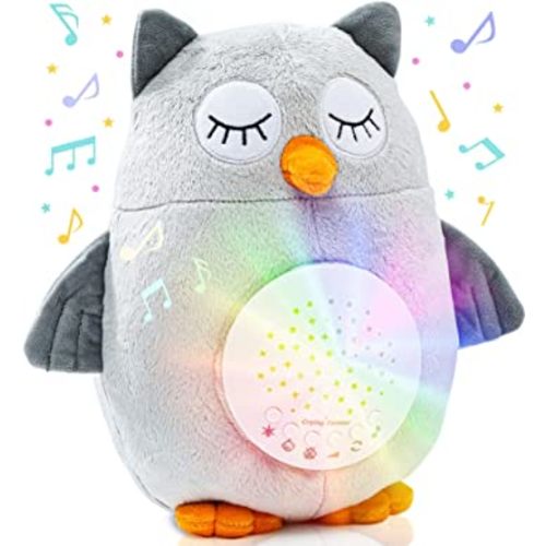 Baby Soother cry Activated Sensor Toy - Baby Plush Owl - Crib Soother Plush - White Owl Sound Machine- Toddler Sleep aid Night Light - Unique Baby Boy & Girl Gifts - Lullabies with 10 Nature Sounds