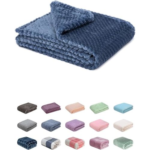 Fuzzy Blanket or Fluffy Blanket for Baby, Soft Warm Cozy Coral Fleece Toddler, Infant or Newborn Receiving Blanket for Crib, Stroller, Travel, Decorative (28Wx40L, XS-Smoked Blue)