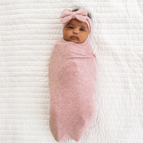 Heather Mauve Ribbed Swaddle & Luxe Bow Headband Set