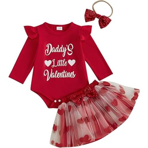 FYBITBO Newborn Baby Girl Christmas Outfits Cute Letter Romper Ruffle Plaid Skirt Dress Infant Christmas Outfit Clothes Set