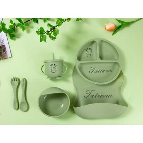 Engraved Cartoon Dinner Plate,TSilicone Dinner Plate for Toddler,Weaning Set,Personalized Baby Gift, Baby Shower Gift, Toddler Tableware