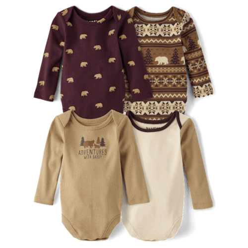 Baby Boys Bear Bodysuit 4-Pack - Brown